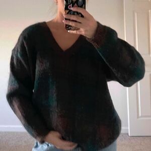 Vintage Paul Harris Plaid Mohair‎ V-Neck Sweater